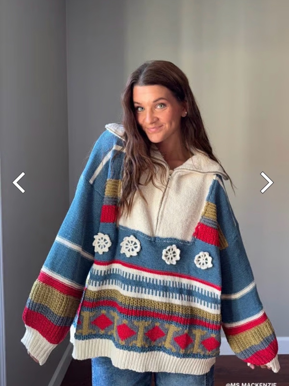 POL Opal Chunky Patterened Cozy Multicolor Striped Knit Sweater Zip Collar Sz M